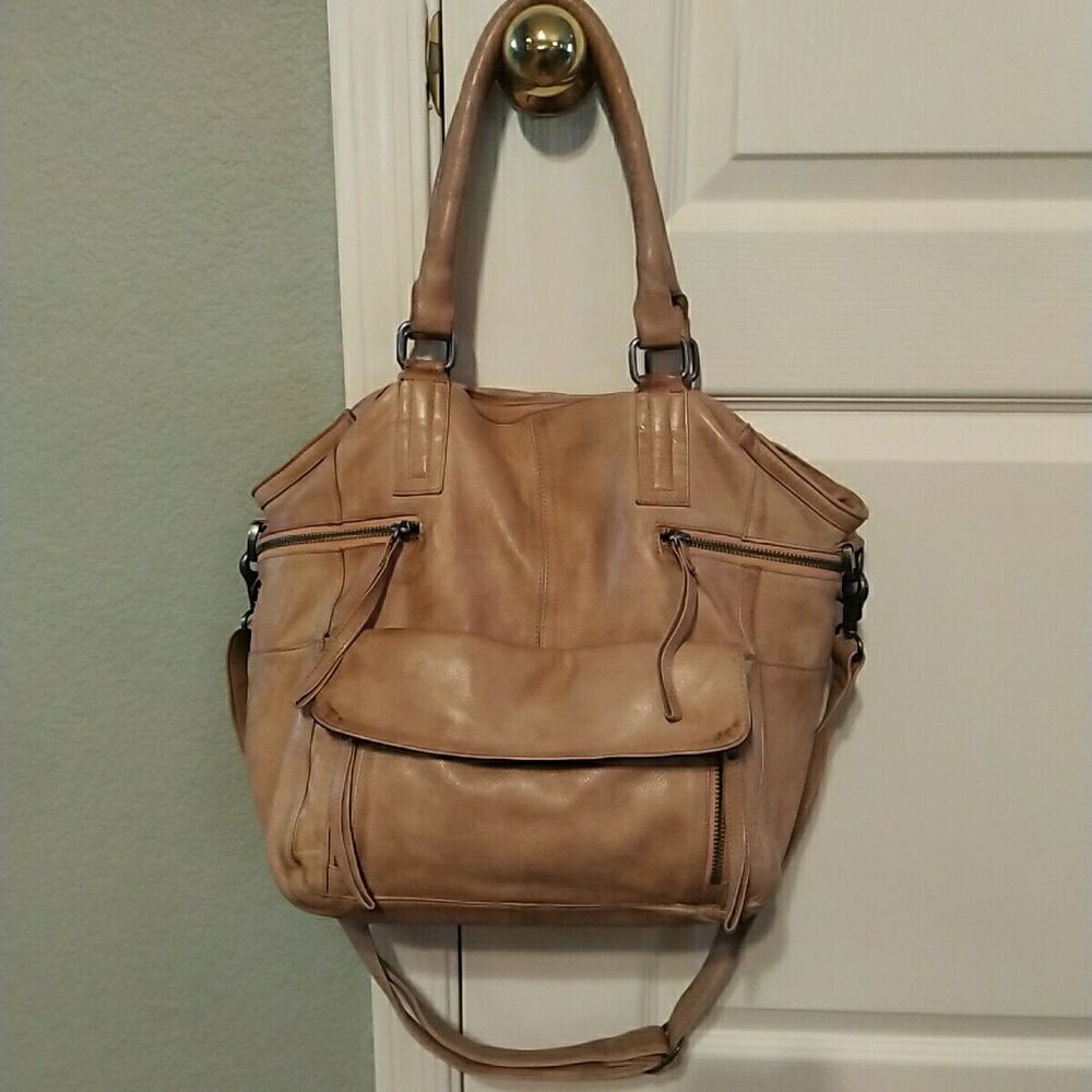 Day and Mood Handbag-Large Brown Beige Satchel with shoulder strap